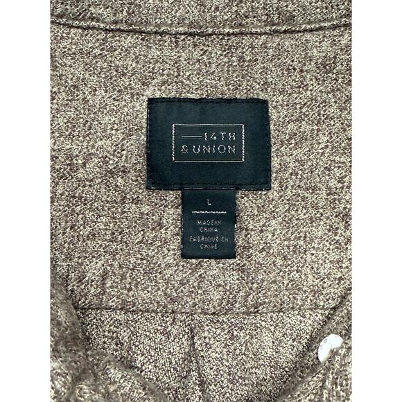 14 & UNION Button Down Tan Trim Fit Shirt 100% Cotton Long Sleeve Men Large - Picture 6 of 8